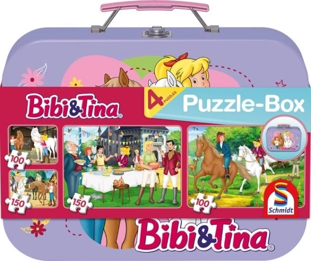 Puzzel Bibi & Tina 4-in-1 in metalen koffertje (100 en 150 stukjes)