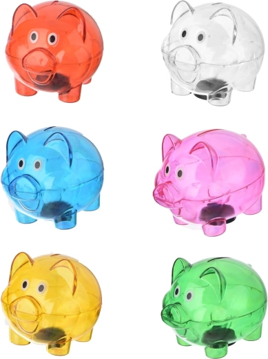 Spaarpot v de vorm van een varkentje van doorzichtig plastic