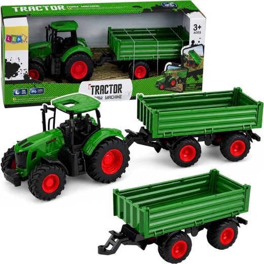 Groene boerderijtractor met aanhanger 1:24 met rubberen wielen
