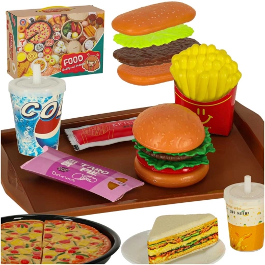Kinder speelset met plastic eten – pizza, desserts en drankjes (56 stuks)