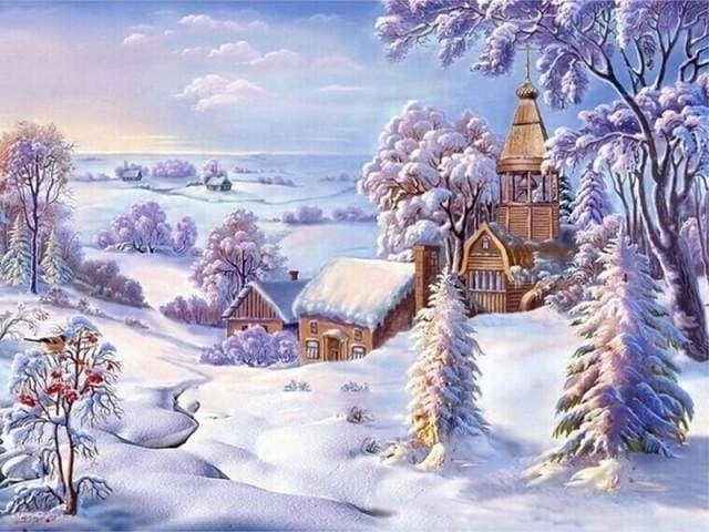 Norimpex Schilderen op nummer Kerk in de sneeuw 40 × 50 cm