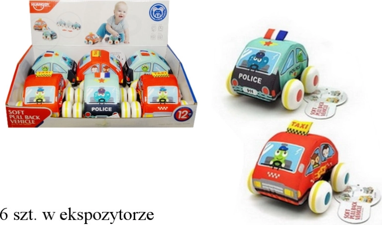 Zacht stoffen autootje met pull-back terugtrek-aandrijving - 1 stuk