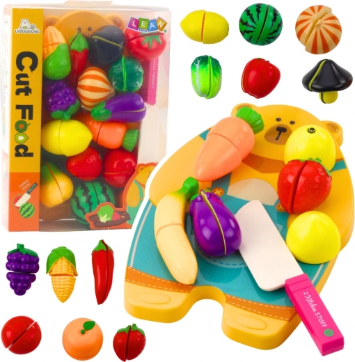 Kinderset voor het snijden van fruit en groenten met snijplank en mes