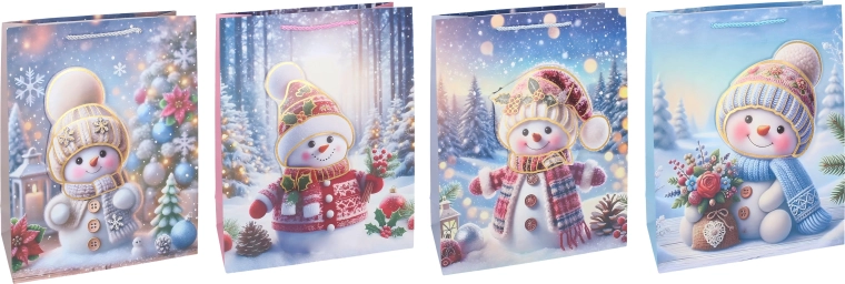 Kerstcadeautas met sneeuwpop M 26 × 32 × 10 cm - 1 stuk