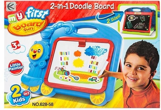 Dubbelzijdig educatief bord 2-in-1 voor krijt en stiften, blauw - 1 stuk
