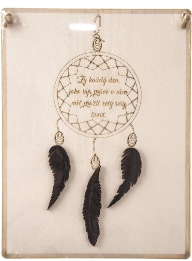 Houten bord met motiverende tekst „Leef elke…“ 20 × 27 cm