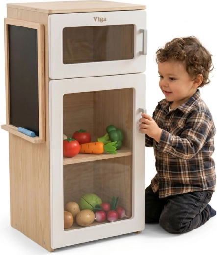 Houten kinderkoelkast met vriezer en krijtbord Viga