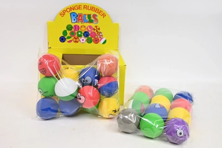 Stuiterbal van rubber met smiley 6 cm (24 stuks)