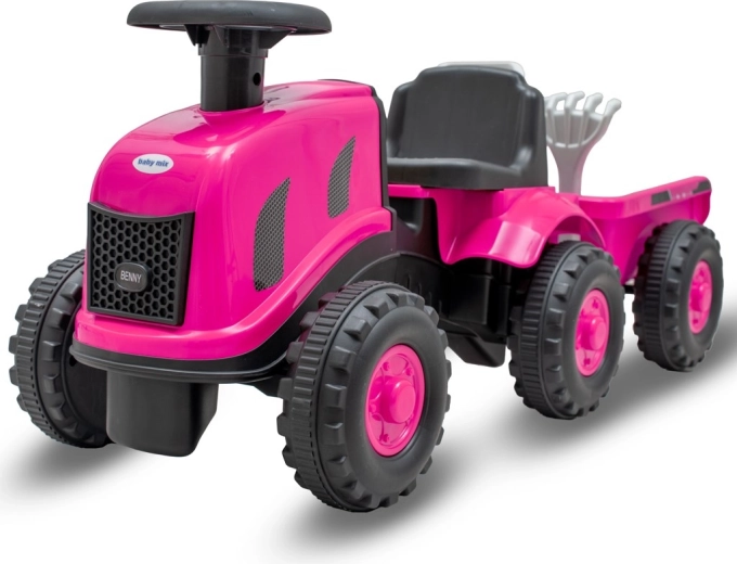 Baby Mix Benny roze kinderdraaftractor met aanhanger en gereedschap