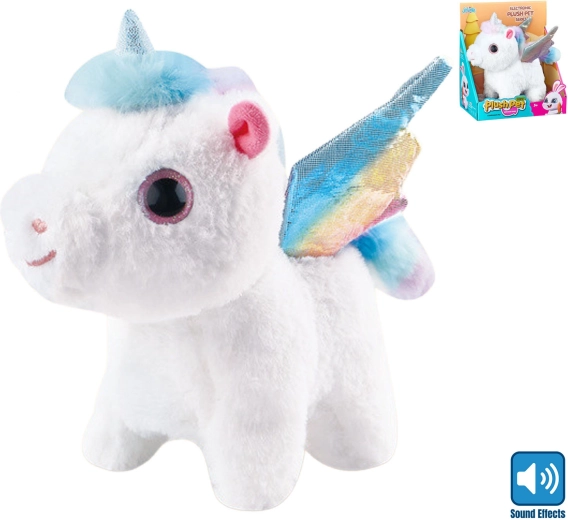 Lopende pluche eenhoorn met geluid 21 cm
