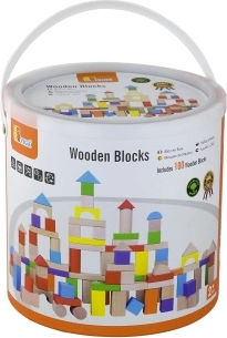 Houten bouwblokken – 100 stuks in een emmer
