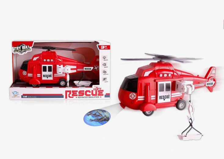 Brandweerhelikopter met licht, geluid en projector 1:16