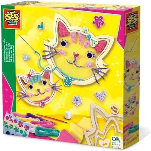 SES Borduren op tule katten creatieve set