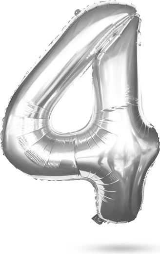 Verjaardagsfolieballon cijfer 4 zilver 40 inch