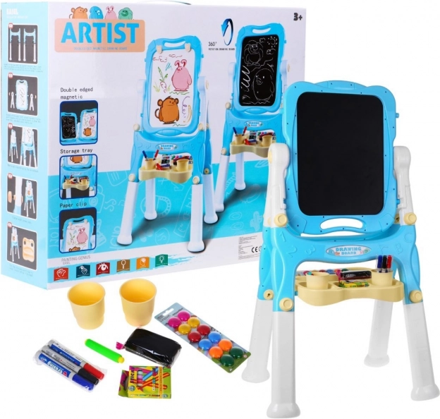 Grote dubbelzijdige tekenbord voor kinderen 3+ blauw met magnetisch en krijtoppervlak