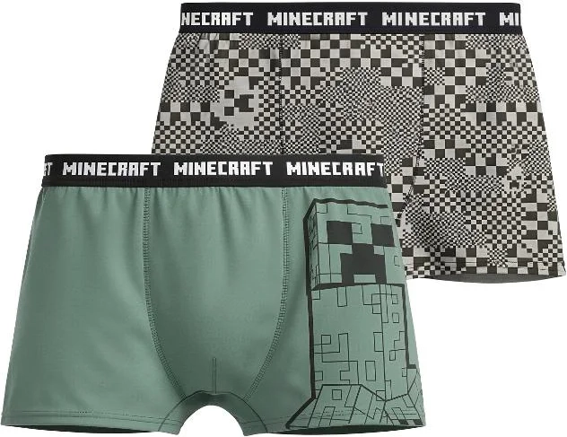 Minecraft jongensboxershorts groen-grijs (duopack 2 stuks)