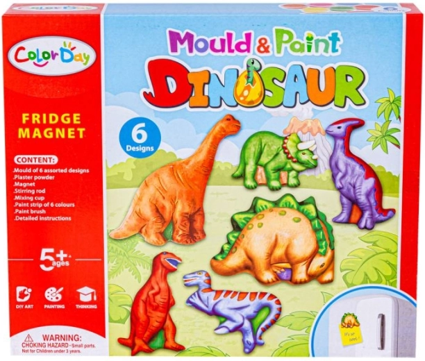 6 dinosaurusmagneten om te gieten en in te kleuren