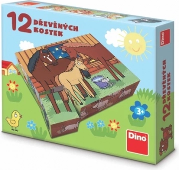 Dino houten blokken huisdieren 12 stuks