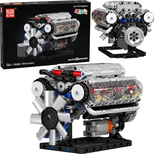 Mechanische V8-motor bouwset met bewegende zuigers (552 onderdelen)