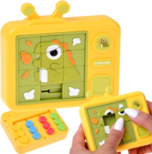 Dubbelzijdige sensorische puzzel dinosaurus – schuifpuzzel en kleurrijk doolhof - 1 stuk