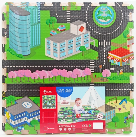 Zachte foam puzzelmat stad voor op de vloer 118 × 118 cm