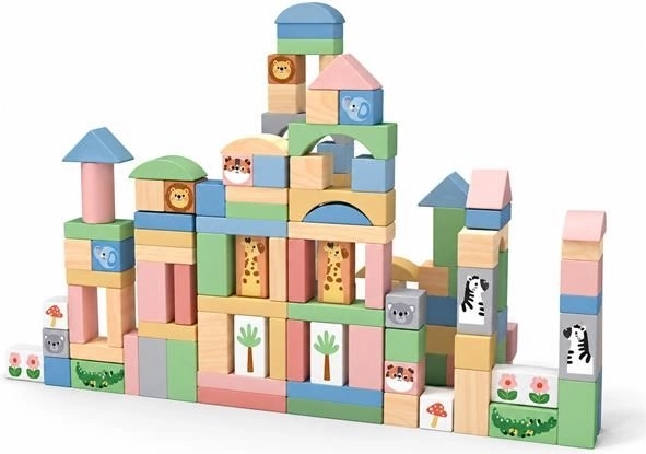 Houten blokken Safari Montessori 120 stuks Baby Mix