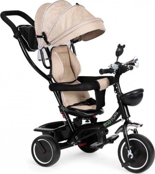 ECOTOYS Driewieler met kap en duwstang beige