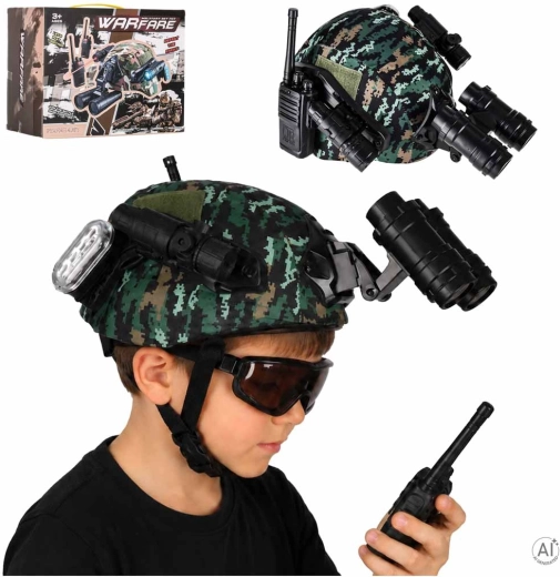 Militaire helm voor kinderen met walkietalkies, verrekijker en accessoires