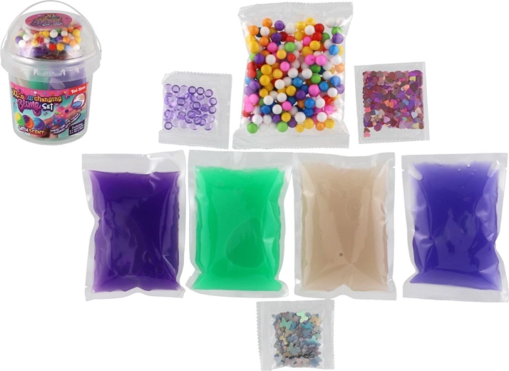 Slijm met accessoires in een plastic potje, verschillende varianten - 1 stuk