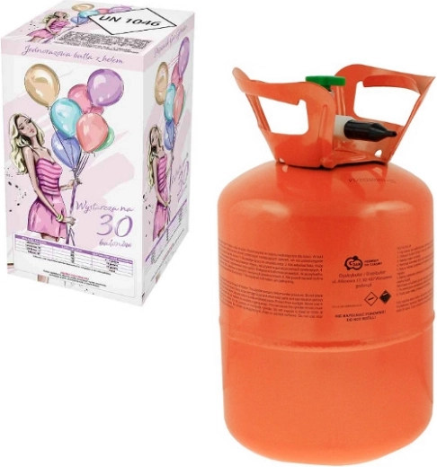 Wegwerpfles met helium voor 30 ballonnen (9")