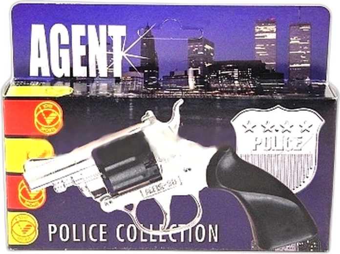 Zilveren revolver voor slaghoedjes Agent 38 (8 schoten) - 1 stuk