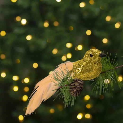 Kerstdecoratie met clip, glinsterend rood vogeltje - 2 stuks