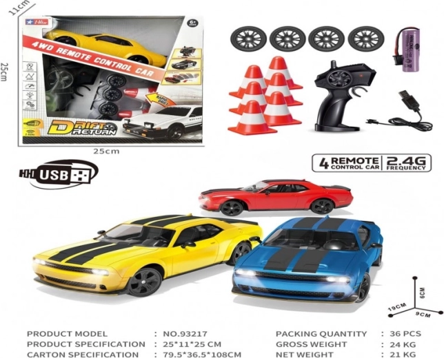 Blauwe RC-auto SPEED voor driften met accessoires