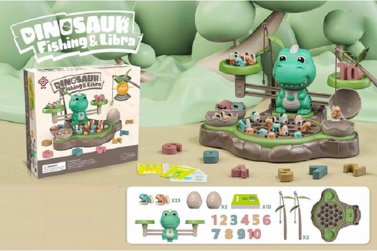 Educatief dinosaurussen-vangspel met balanceerspel