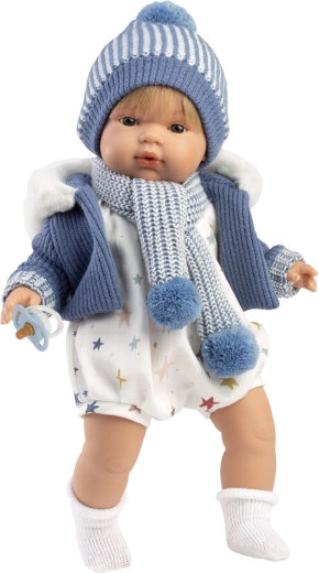 Llorens Sasha realistische pratende en huilende pop met stoffen lichaam, 38 cm