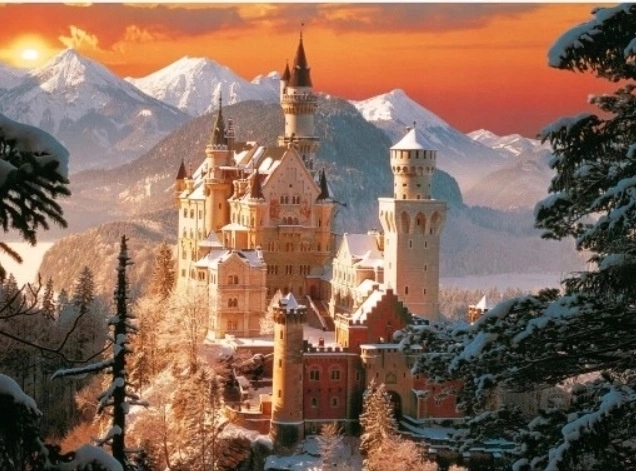 Schilderen op nummer Kasteel in de Alpen in de winter 40 × 50 cm