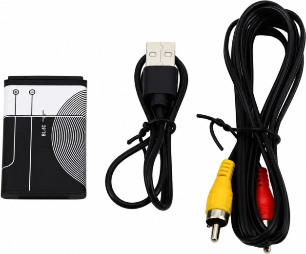 Aansluiting op tv via AV en accessoires in de verpakking