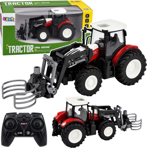 RC landbouwtractor met afstandsbediening met voorlader en balenklem 1:24, rood