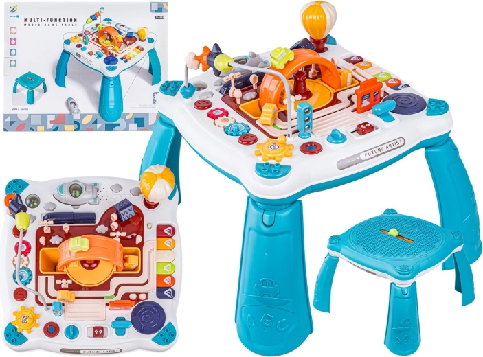 Educatieve interactieve tafel voor kinderen 2-in-1 met voertuigen en pianootje – blauw