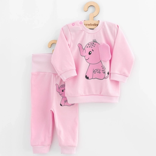 Babyset T-shirt en joggingbroek NEW BABY Happy Elephant roze 62 (3–6 m)