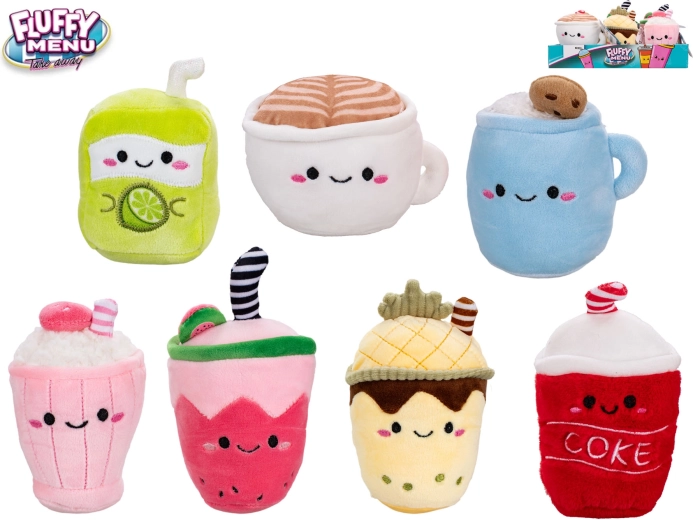 Fluffy Menu pluche drankje – schattig mini handspelletje