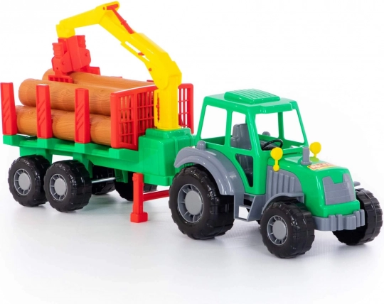 Bosbouwtractor Altaj met lader en aanhanger