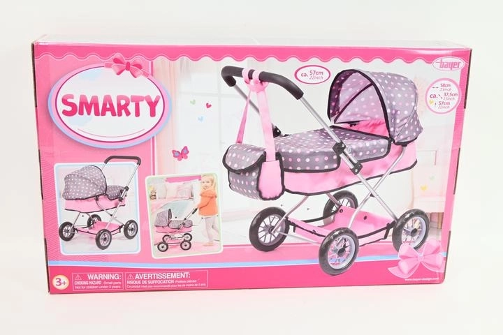 Bayer poppenwagen Smarty grijs-roze met stippen