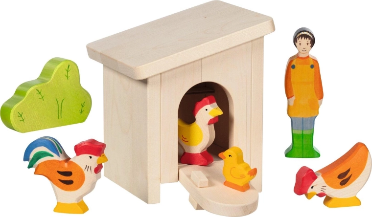Kleine houten stal voor dierenfiguren