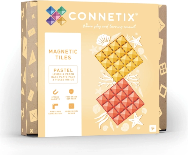 Pastelkleurige magnetische bouwplaten Lemon en Peach, 2 stuks