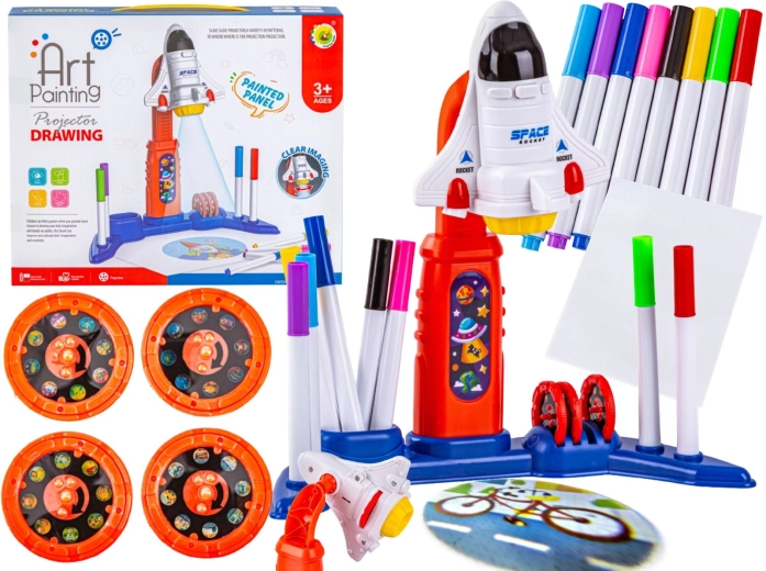 Kinderprojector om te tekenen en te schilderen in de vorm van een raket met accessoires