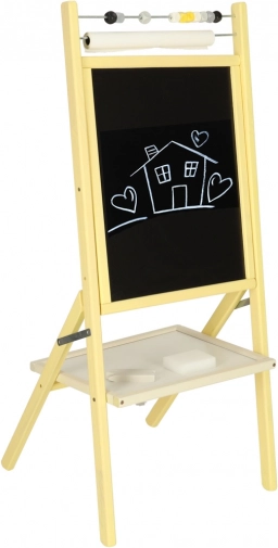 Houten dubbelzijdig magnetisch bord met krijtzijde, telraam en papierrol 46 × 43 × 89 cm