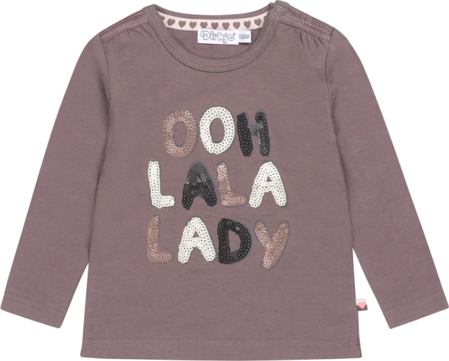 Dirkje meisjes T-shirt met lange mouwen ooh la la lady grijsbruin