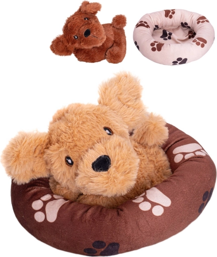 Pluchen hondje in mandje 20 cm, 2 kleurvarianten - 1 stuk