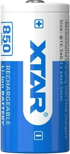 Xtar li-ion accu 16340 / r-cr123 3,7 V 850 mAh met bescherming - 1 stuk